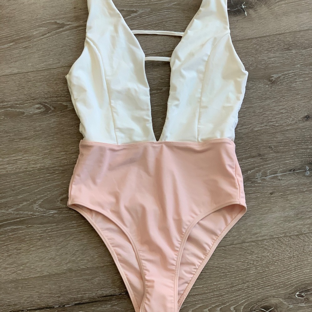 One-Piece Swimsuit size S pink and white NWOT
